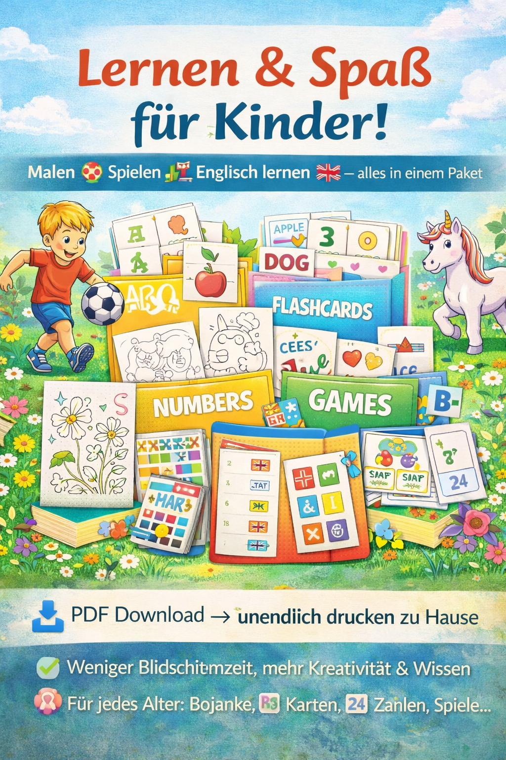 Kinder Lernspiel Bundle - Malen, Spielen & Englisch Lernen ohne Bildschirm (PDF) - Monvita Hub -